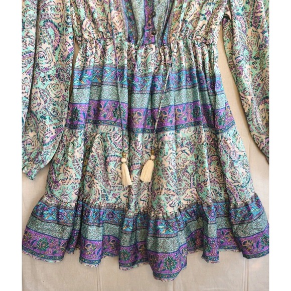Paisley Silk Blend Boho Fairy Maxi Midi Dress Tassel Hippie Festival One Size - Picture 4 of 8